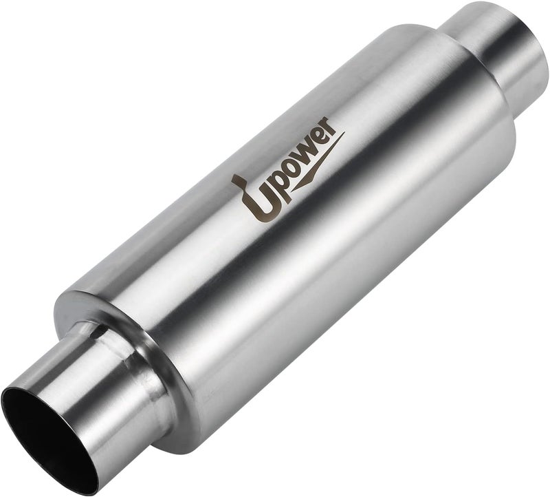 U-Power 2.5" Inlet&Outlet Diesel Exhaust Muffler 4" x10" Body 14" Whole Length Universal Resonator - Straight Through Polished Stainless Steel Welded On Resonator Muffler - Image 1